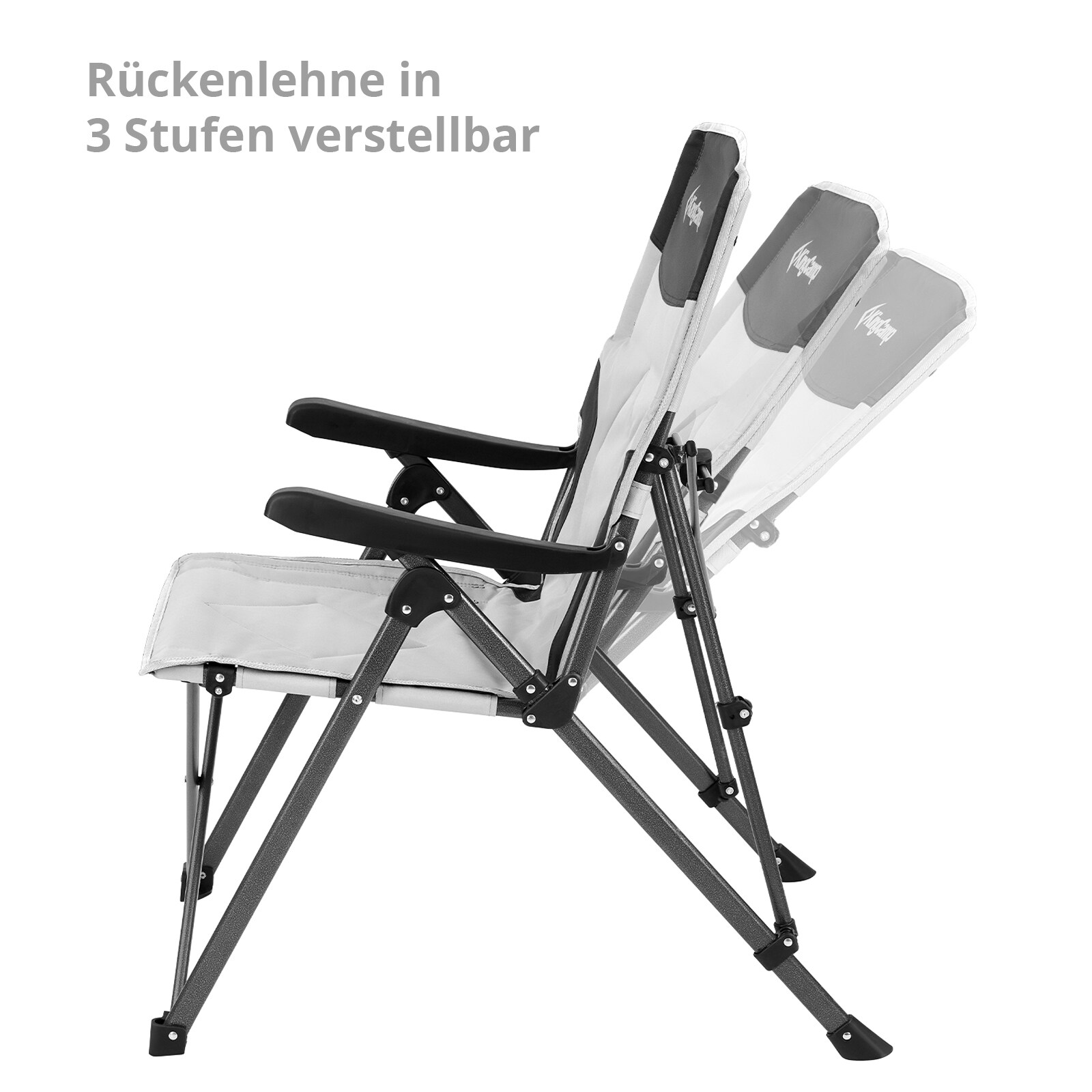 KINGCAMP Campingstuhl Pinedale Camping Klappstuhl Faltstuhl Stahl Verstellbar Farbe: Black/Light Grey