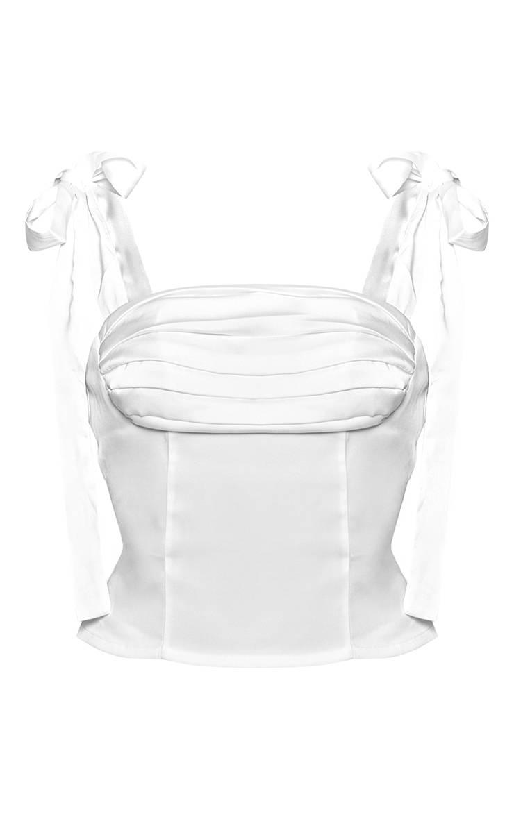 Blanc Corset Satiné À Détail De Liens Sur Le Buste