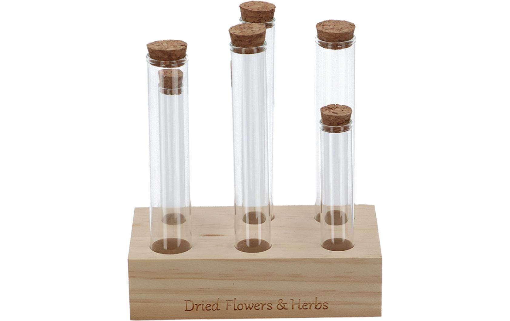 Vase Reagenzglas L 6 Gläser, 17.5 cm, Nature/TransparentReagenzgläser mit Holzsockel