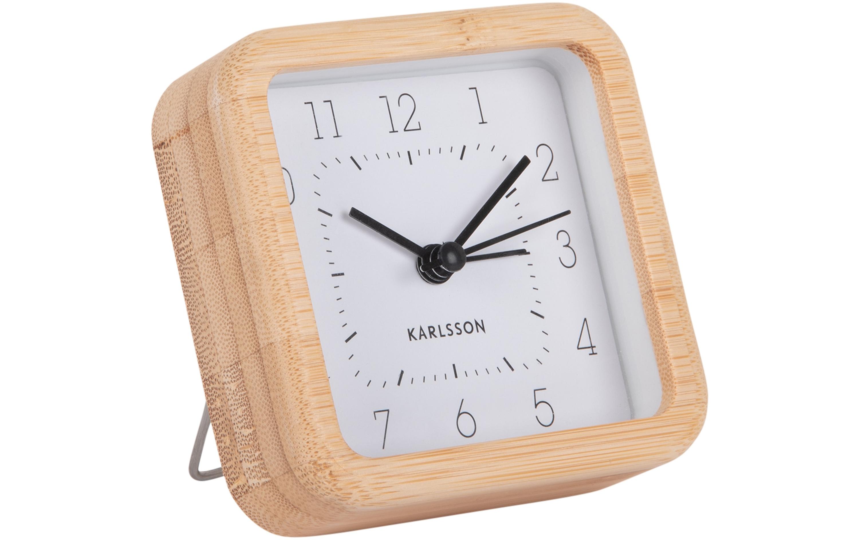 Klassischer Wecker Neat Square Bambus / WeissBambuswecker