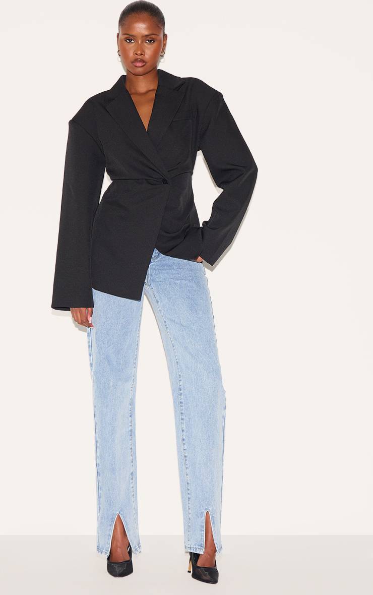 Noir Blazer Cintré À Taille Ajustée