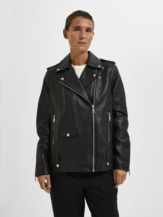 Selected Femme SLFMADISON LEATHER JACKET NOOS Sort