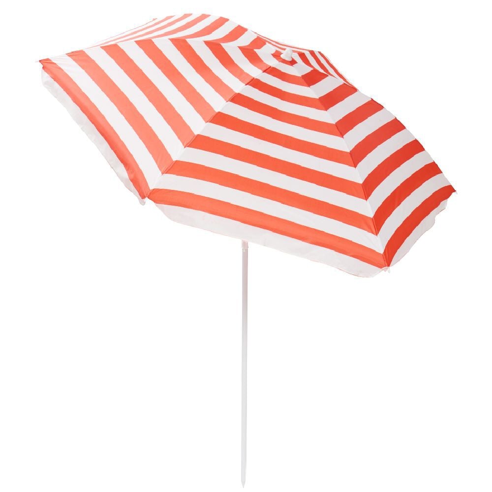 Parasol de plage rond inclinable rayé bicolore