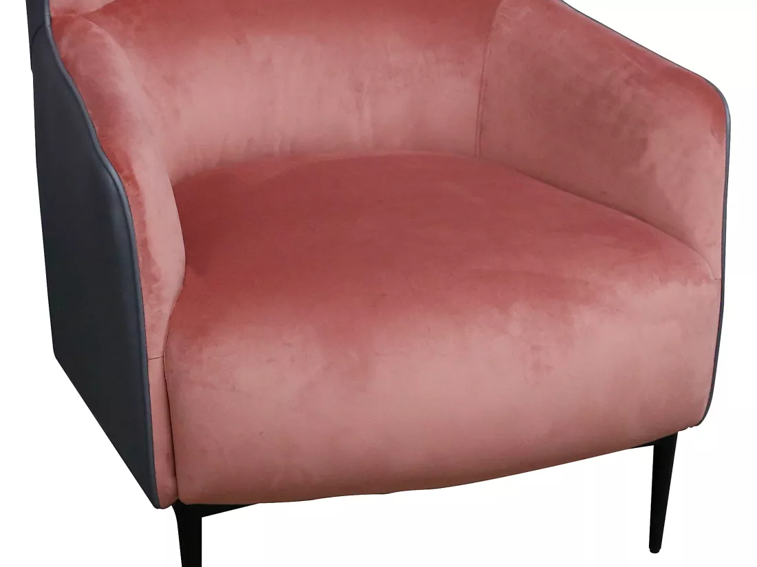 Fauteuil en velours rose et structure anthracite MENDOCINO
