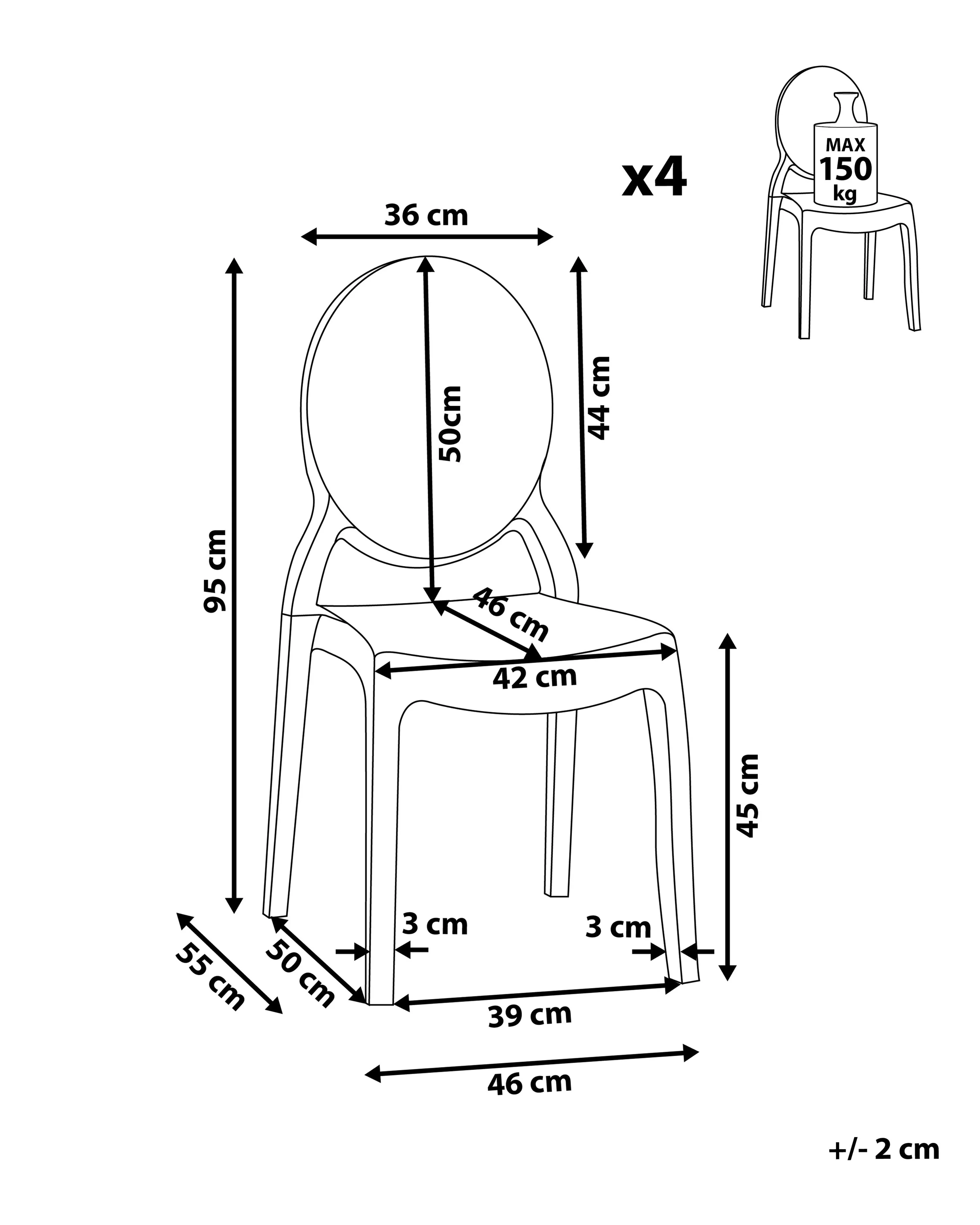 Set van 4 eetkamerstoelen MERTON Zwart