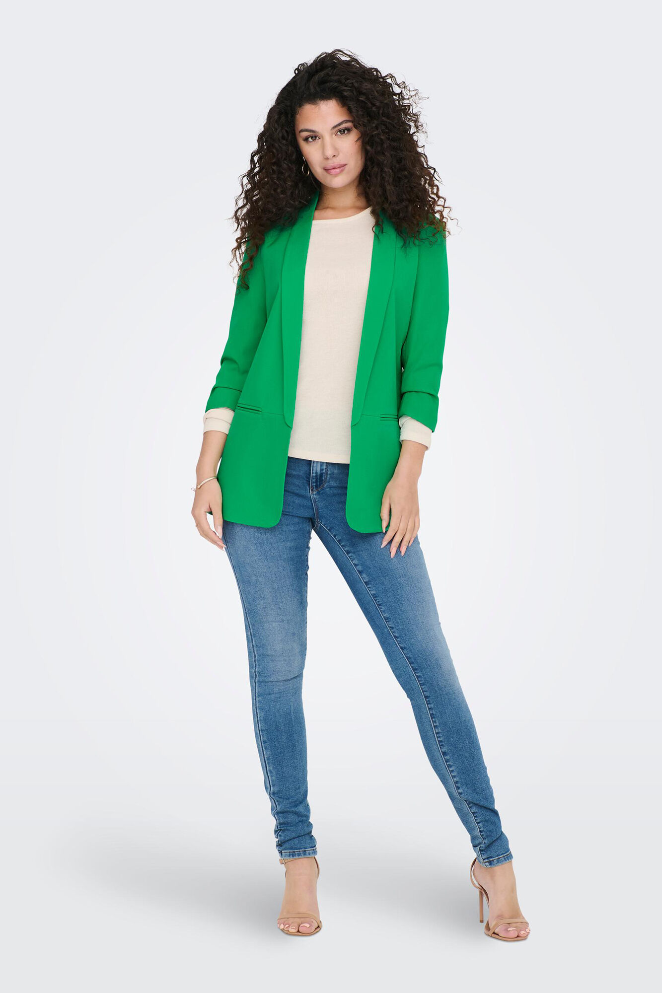 Blazer de manga 3/4 com lapelas