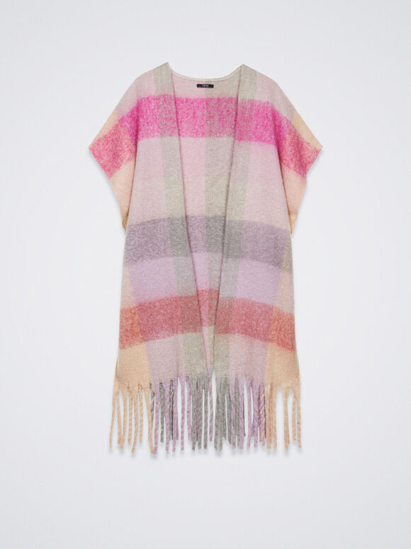 Poncho listrado com franjas - Rosa