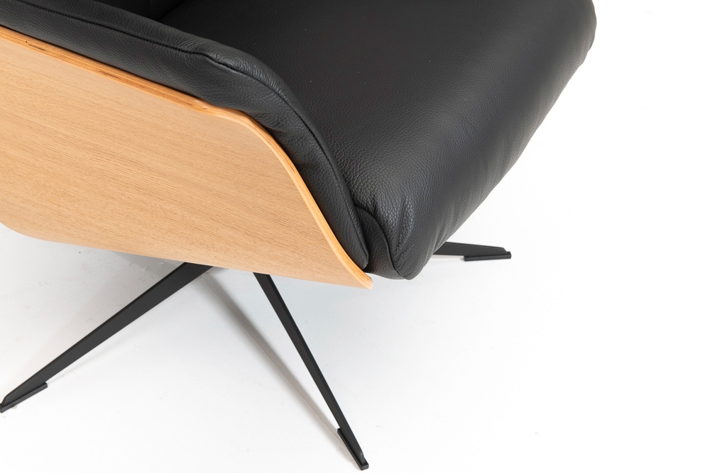 CASAVANTI Ledersessel mit Hocker SOLEDA 2-teilig schwarz /Eiche