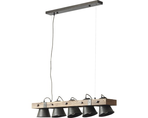 Hanglamp, 5-lichts, HxB 115x95 cm, hout/metaal, bruin/zwart/staal
