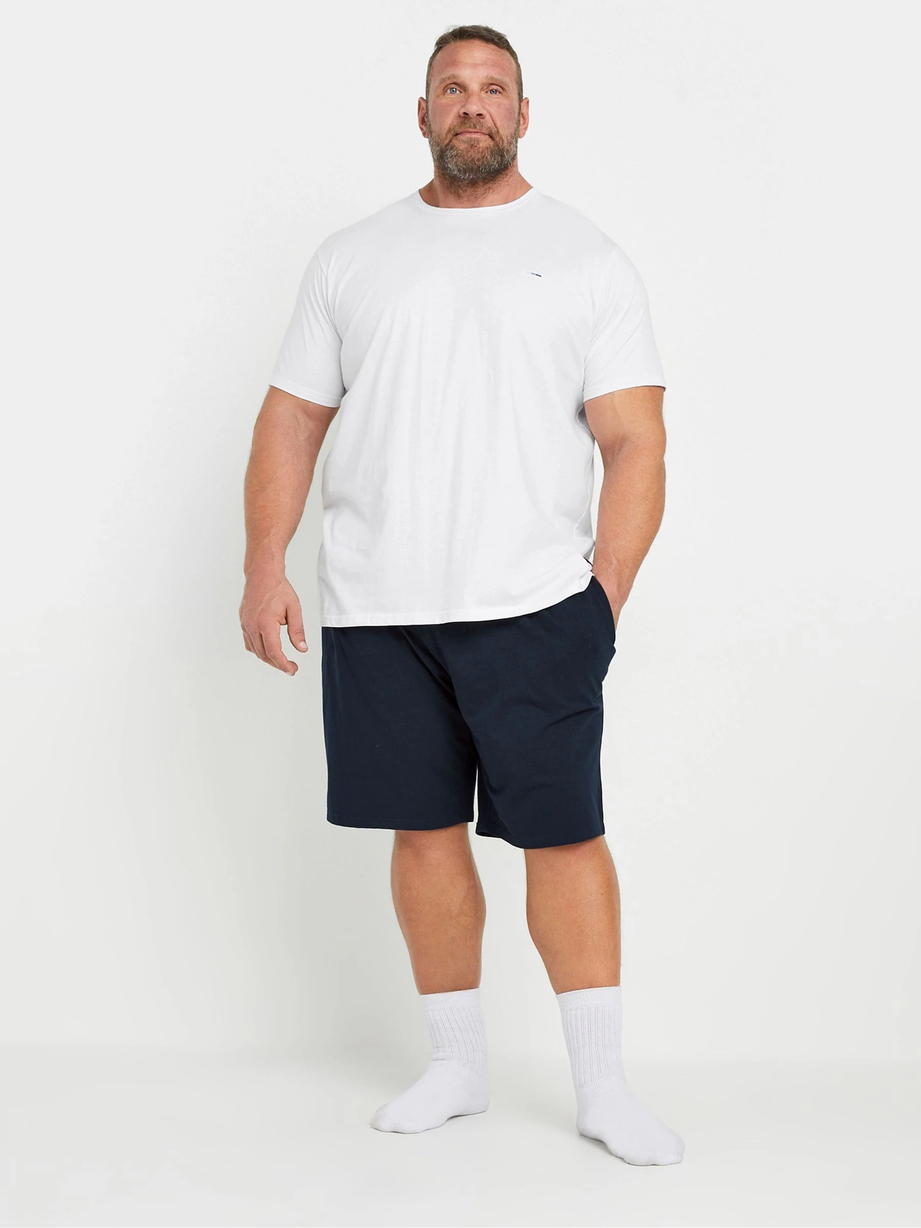 Wit / marineblauw - BadRhino Big & Tall Lounge 100% Cotton Shorts & T-Shirt Set
