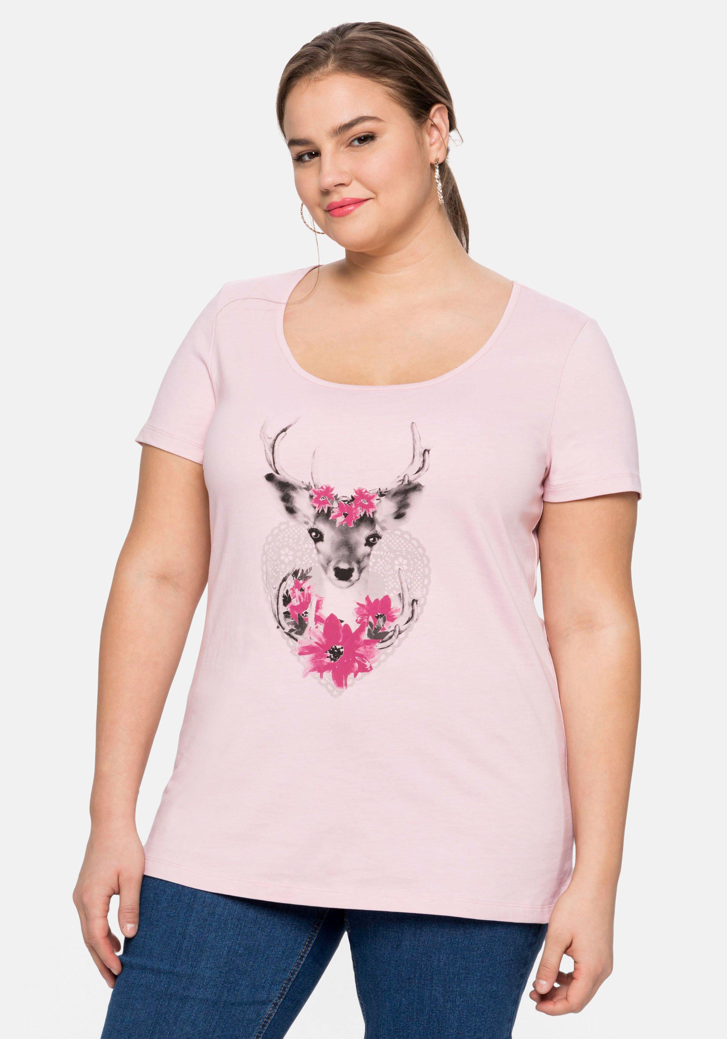 Trachtenshirt mit Hirsch-Druck und Kurzarm