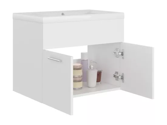 Armoire d'évier avec lavabo intégré Blanc Aggloméré