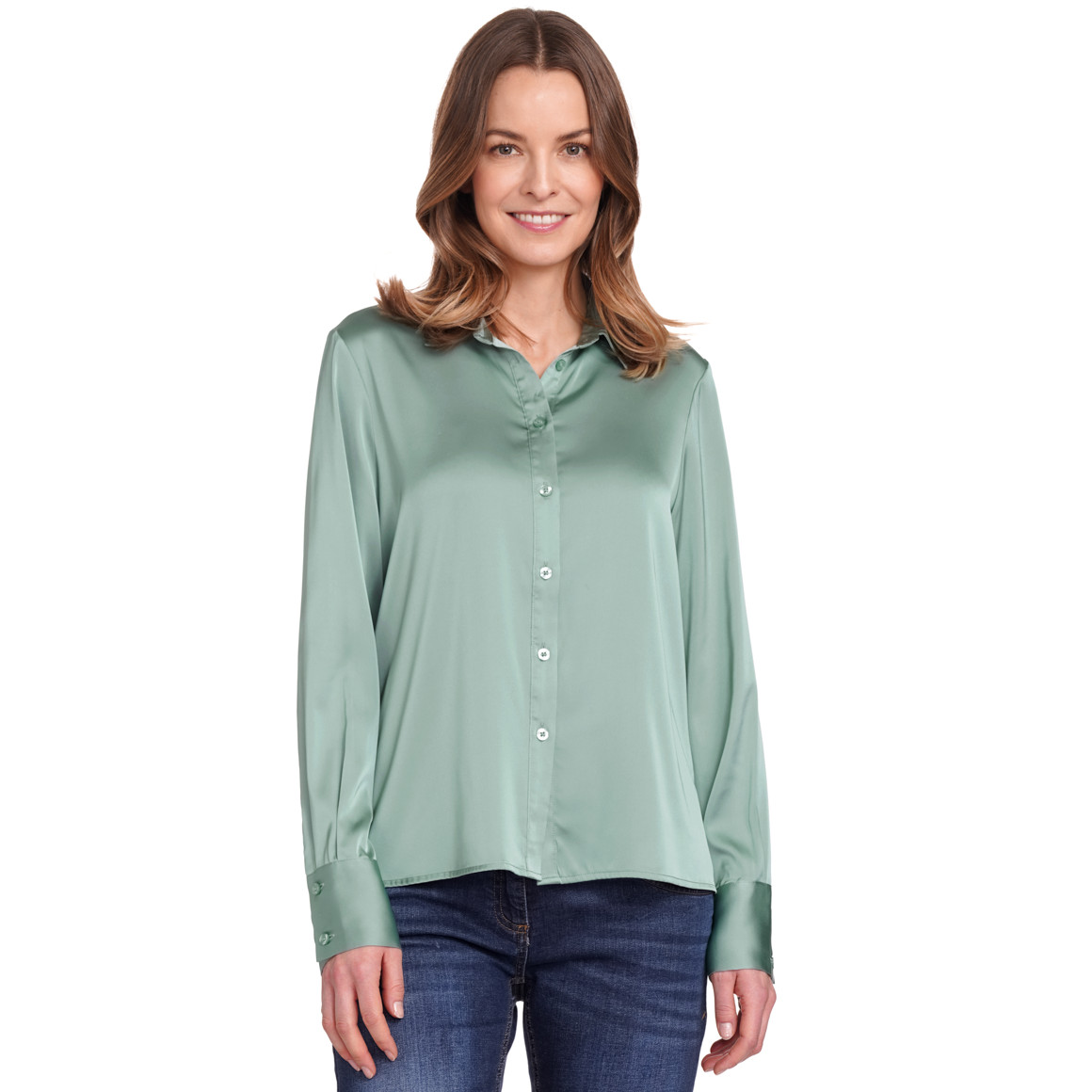 Gina Benotti Damen Bluse in Satin-Optik salbei