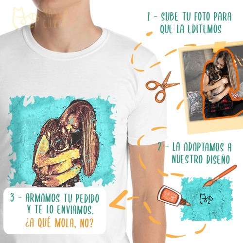 Camiseta masculina Mascochula personalizada com grafite apresentando seu animal de estimação, cinza