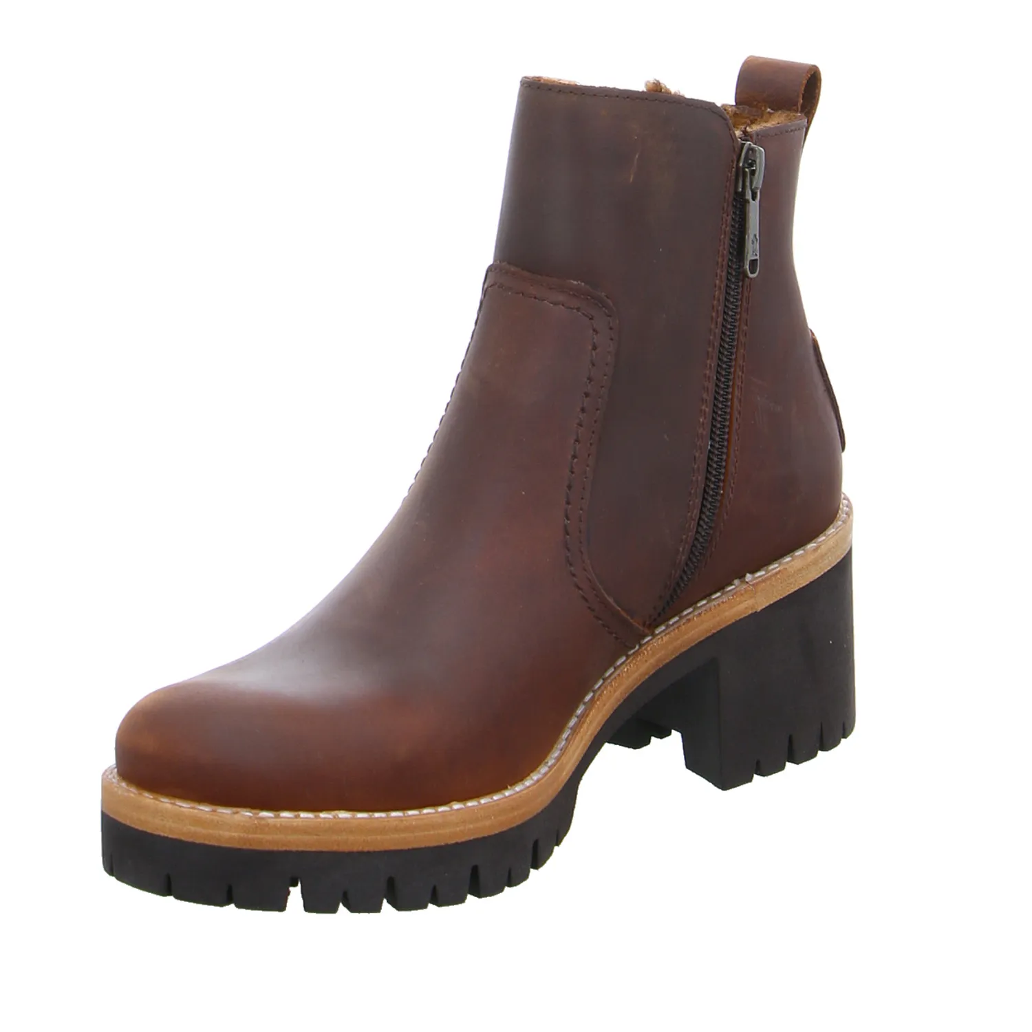 PANAMA JACK Stiefelette Cognac Leder  mit Lammfell - Innenfutter