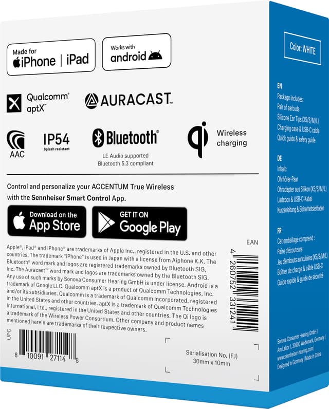 Sennheiser Accentum true wireless in-ear ørepropper (hvid)