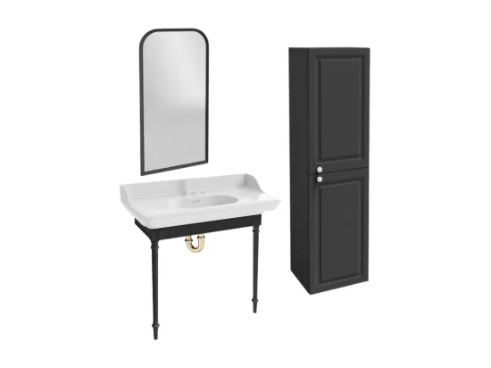 Console JACOB DELAFON Cléo 1889 avec plan vasque 3 trous + miroir + colonne droite + siphon or
