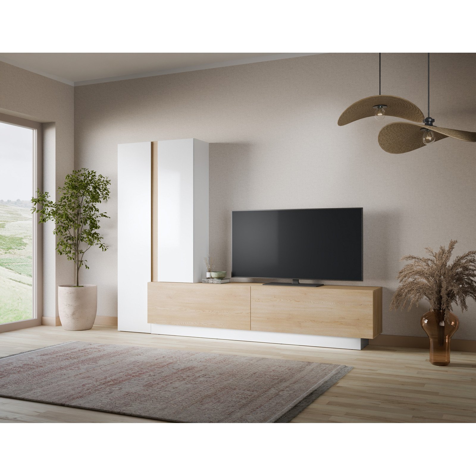 Wohnwand Milazzo Dekor weiss/Eiche 260 x 190,5 x 39,5 cm