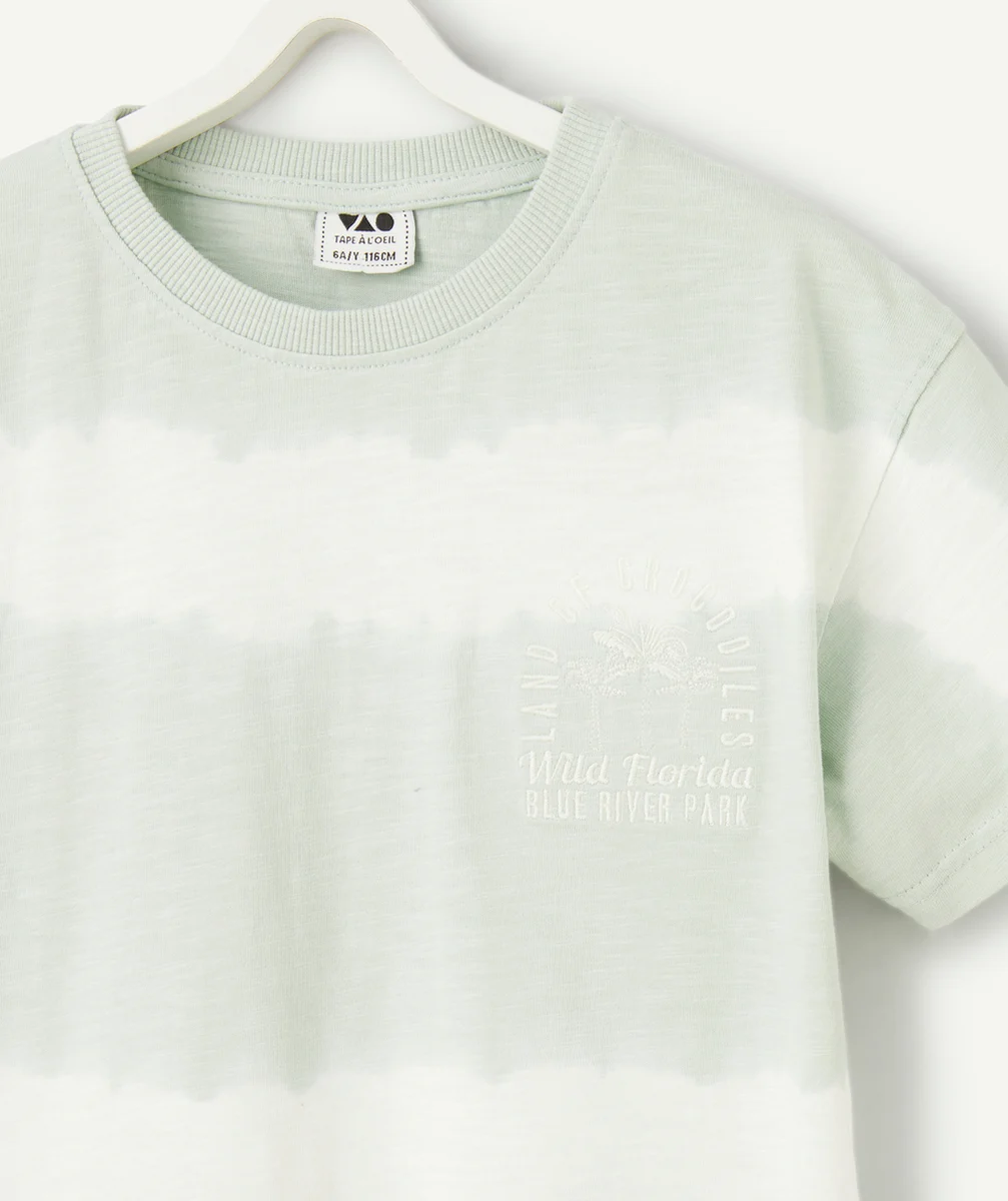 t-shirt manches courtes garçon en coton bio tie and die vert et blanc