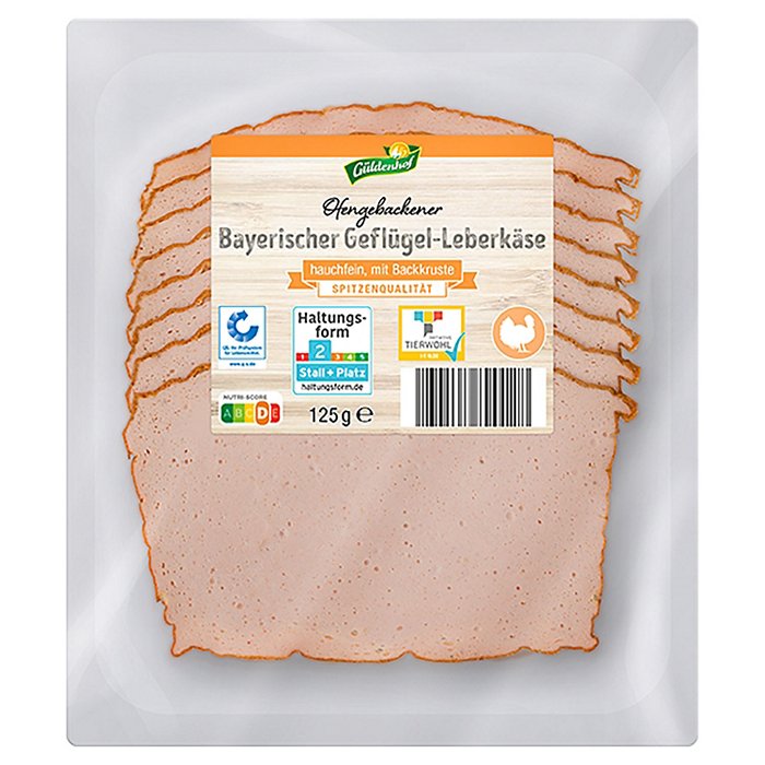 GÜLDENHOF Ofengebackener Aufschnitt 125 g, Geflügelleberkäse