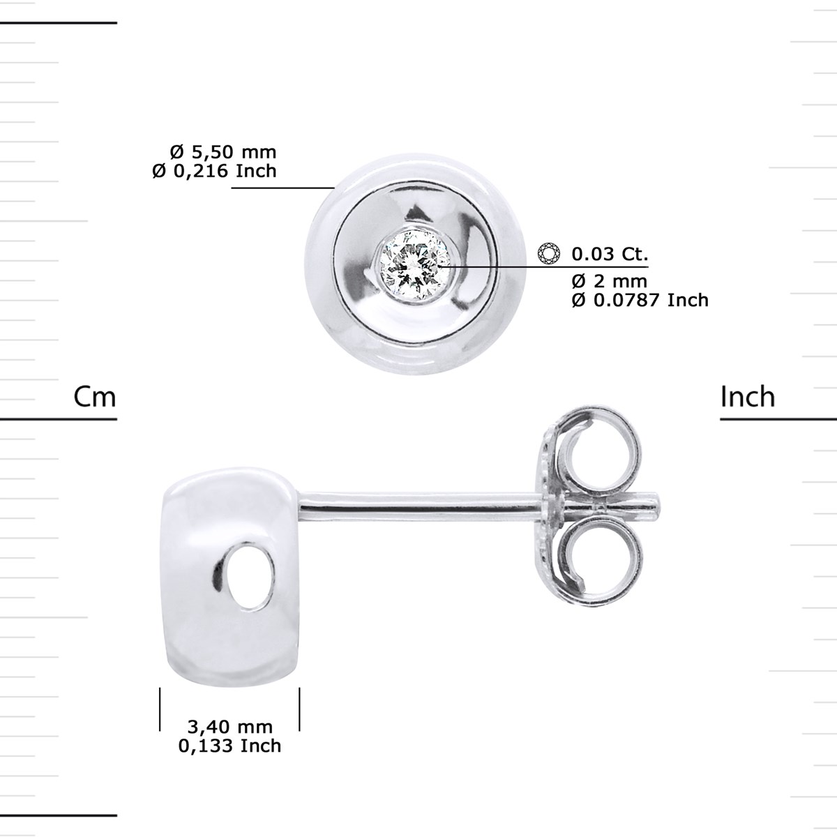 Clous d'Oreilles Diamant 0,060 Cts Serti Clos Joaillerie Argent 925