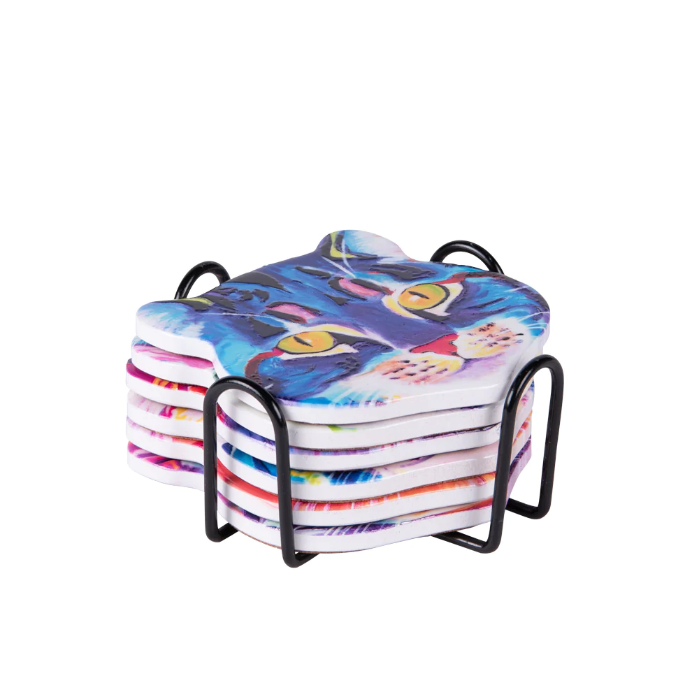 Set de 6 dessous de verre Chat pop 11 cm Table passion