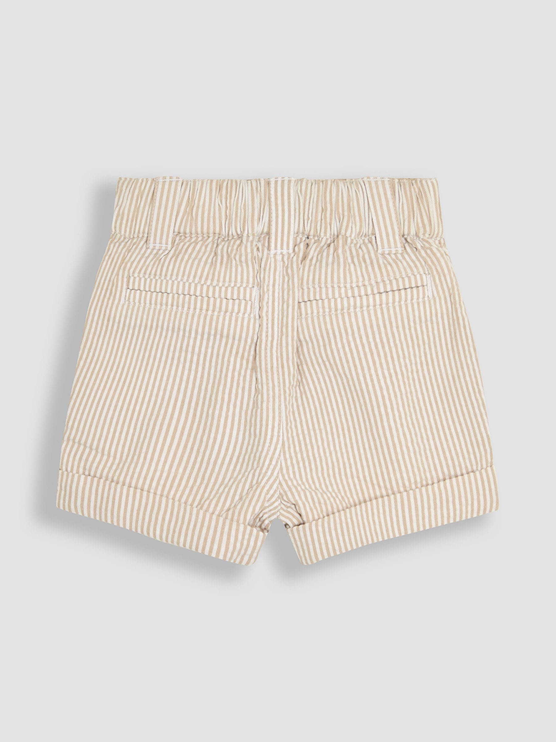 Naturel kiezelkleur - JoJo Maman Bébé Seersucker Stripe 100% Cotton Shorts