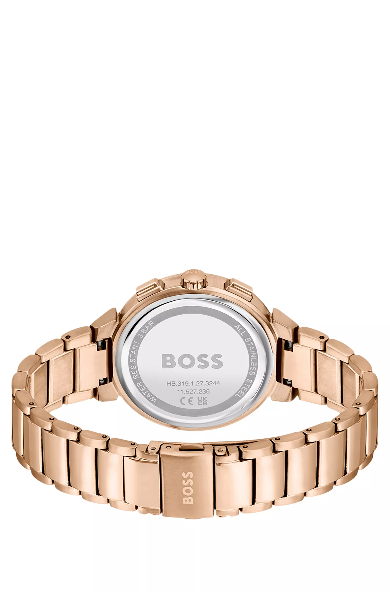 Relógio BOSS em tons de preto e dourado com mostrador tonal.