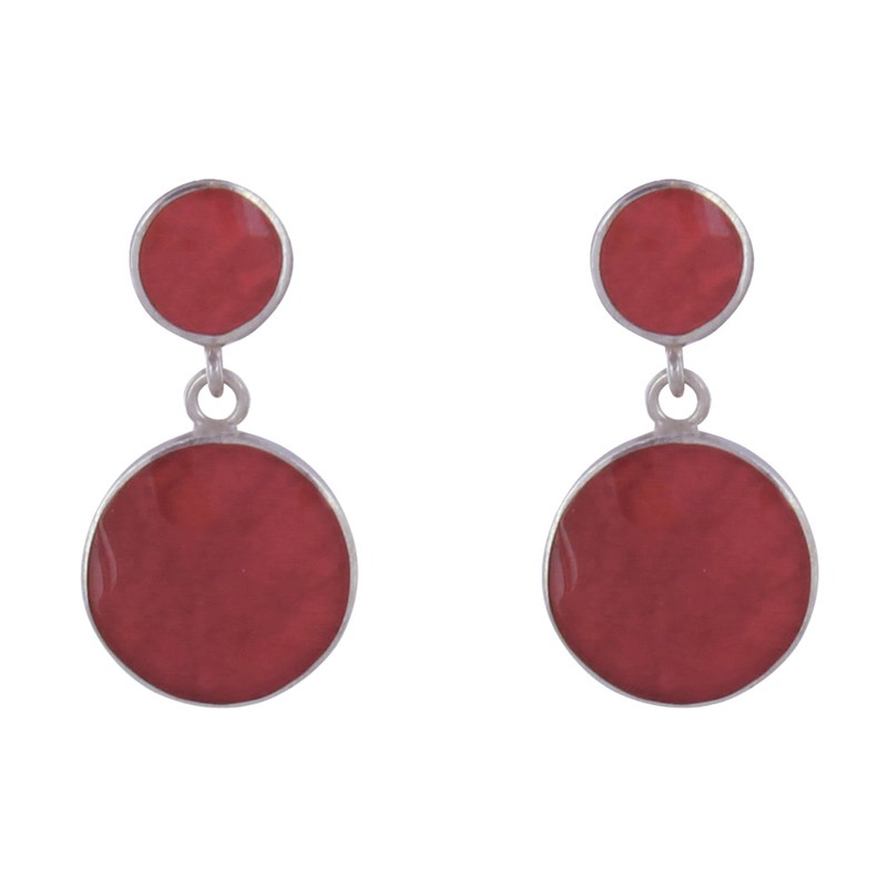 Boucles d'Oreilles Clous Argent et Deux Pastilles Couleur Corail