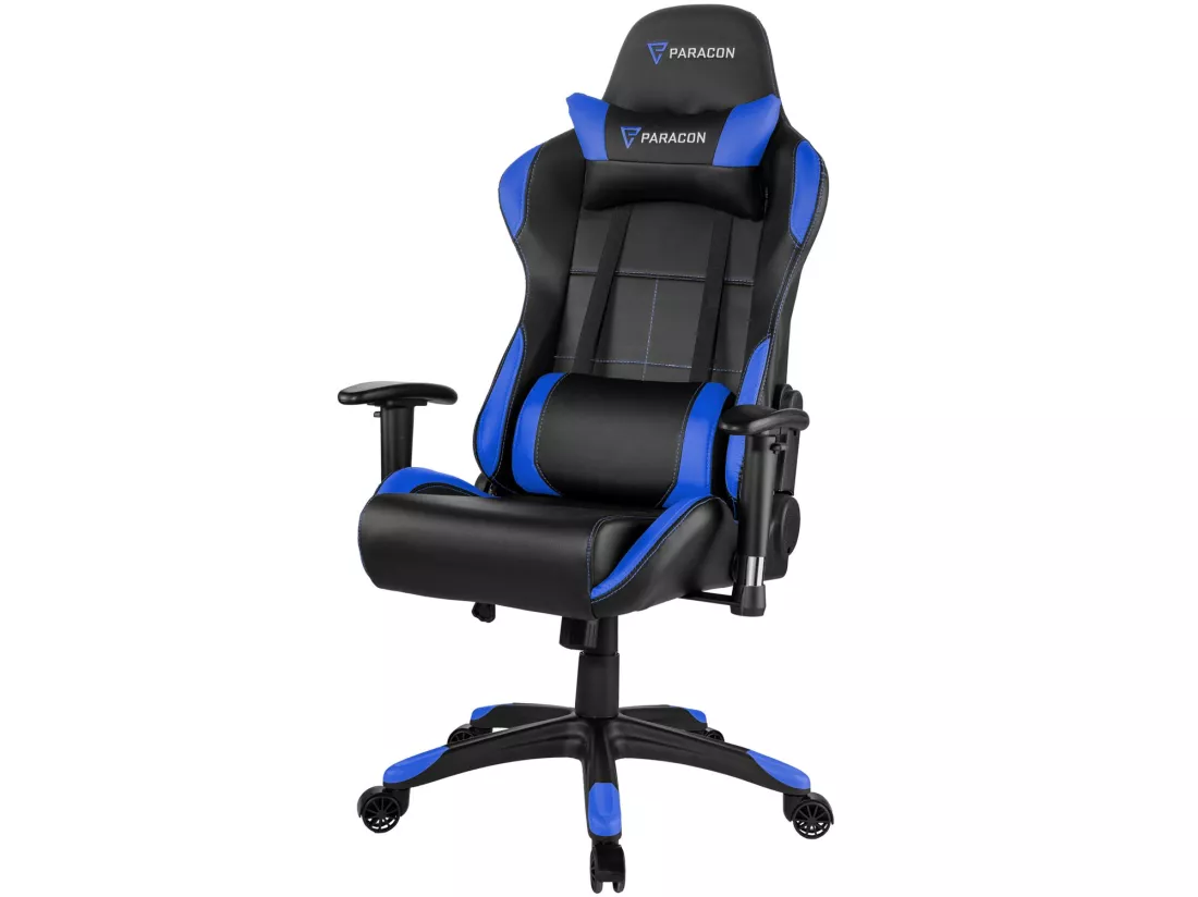 Paracon Rogue Fauteuil de gamer avec oreiller cervical et soutien lombaire, bleu.