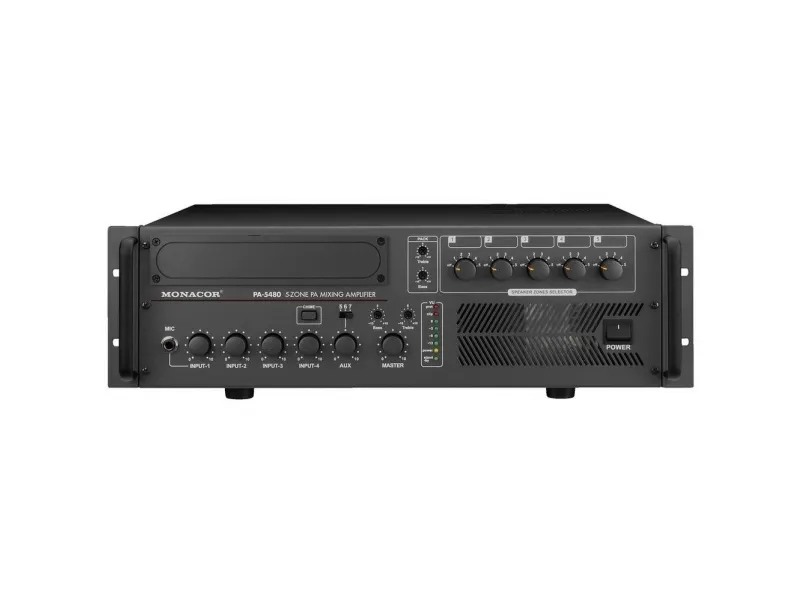 Monacor PA-5480, 5.0 kanaler, 680 W, 1%, 80 dB, 55 - 16000 Hz, Klemmeterminaler