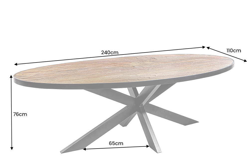 Massiver Esstisch MOUNTAIN SOUL 240cm rötlich grün schwarz oval Naturstein Eisen