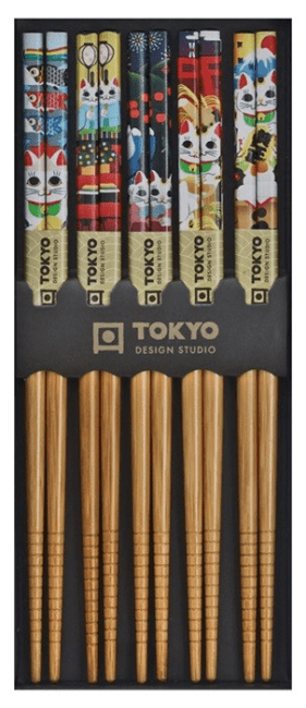 Tokyo Eetstokjes Set/5 Gelukskat gekleurd