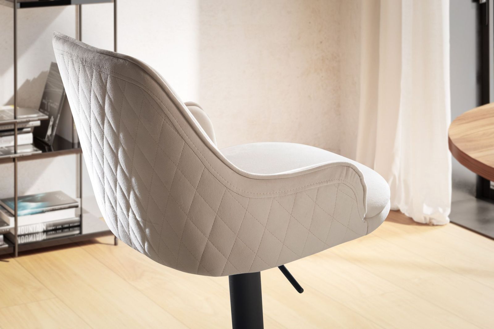 Barhocker - beige - Samt - drehbar - höhenverstellbar