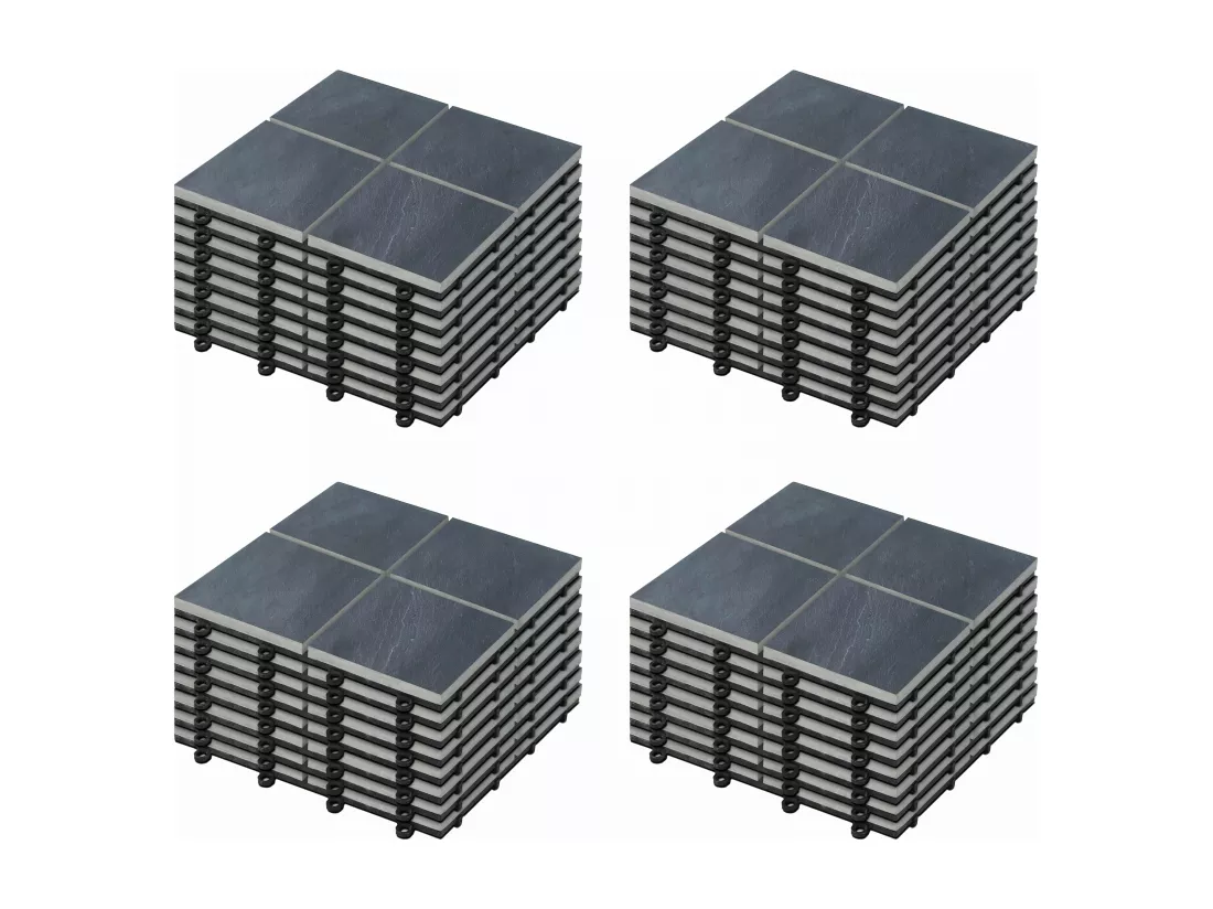 Lot de 32 dalles clipsables en pierre noir