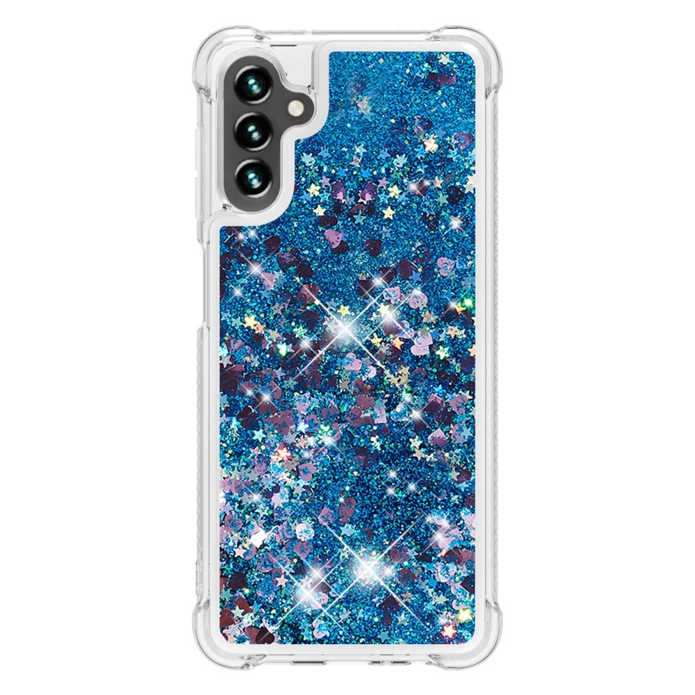 Samsung Galaxy A54 5G Hardcase Hülle mit Air Cushion Fallschutz Liquid Case Glitzer Herzen - Blau / Transparent