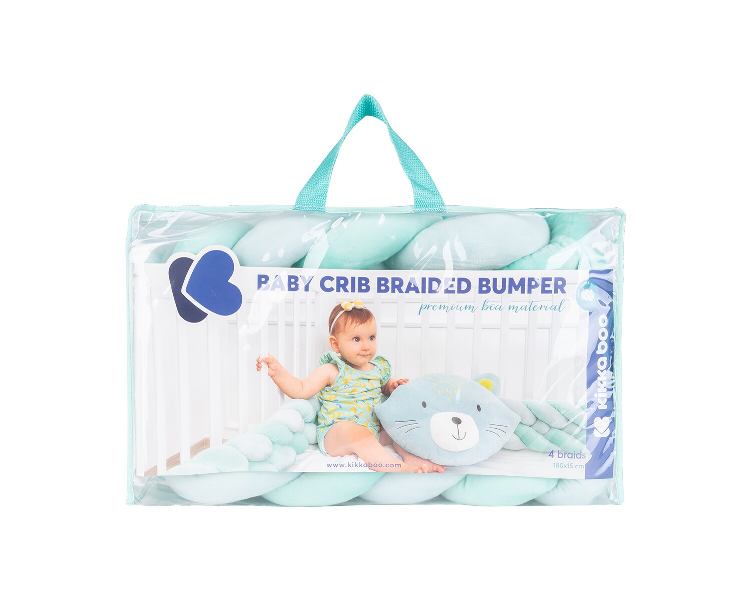 Kikkaboo Babynest 180 x 15 cm Bettumrandung geflochten 4 Zöpfe Bett 120 x 60 cm grau
