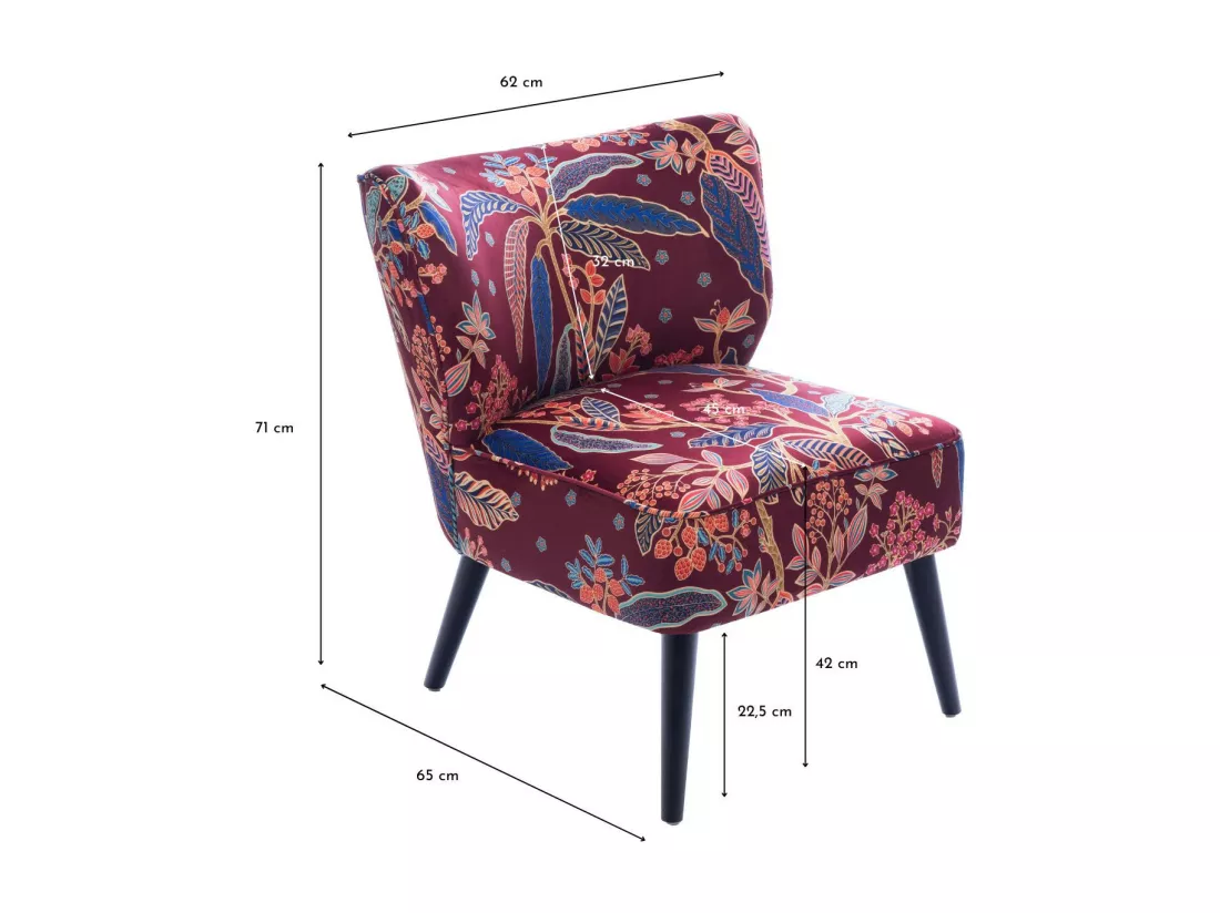Fauteuil crapaud en velours prune à motifs - VIOLETTE