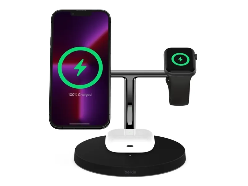 Belkin BoostCharge Pro - Trådløs opladningsstander - med MagSafe   AC-strømadapter - 15 Watt - Fast Charge - sort
