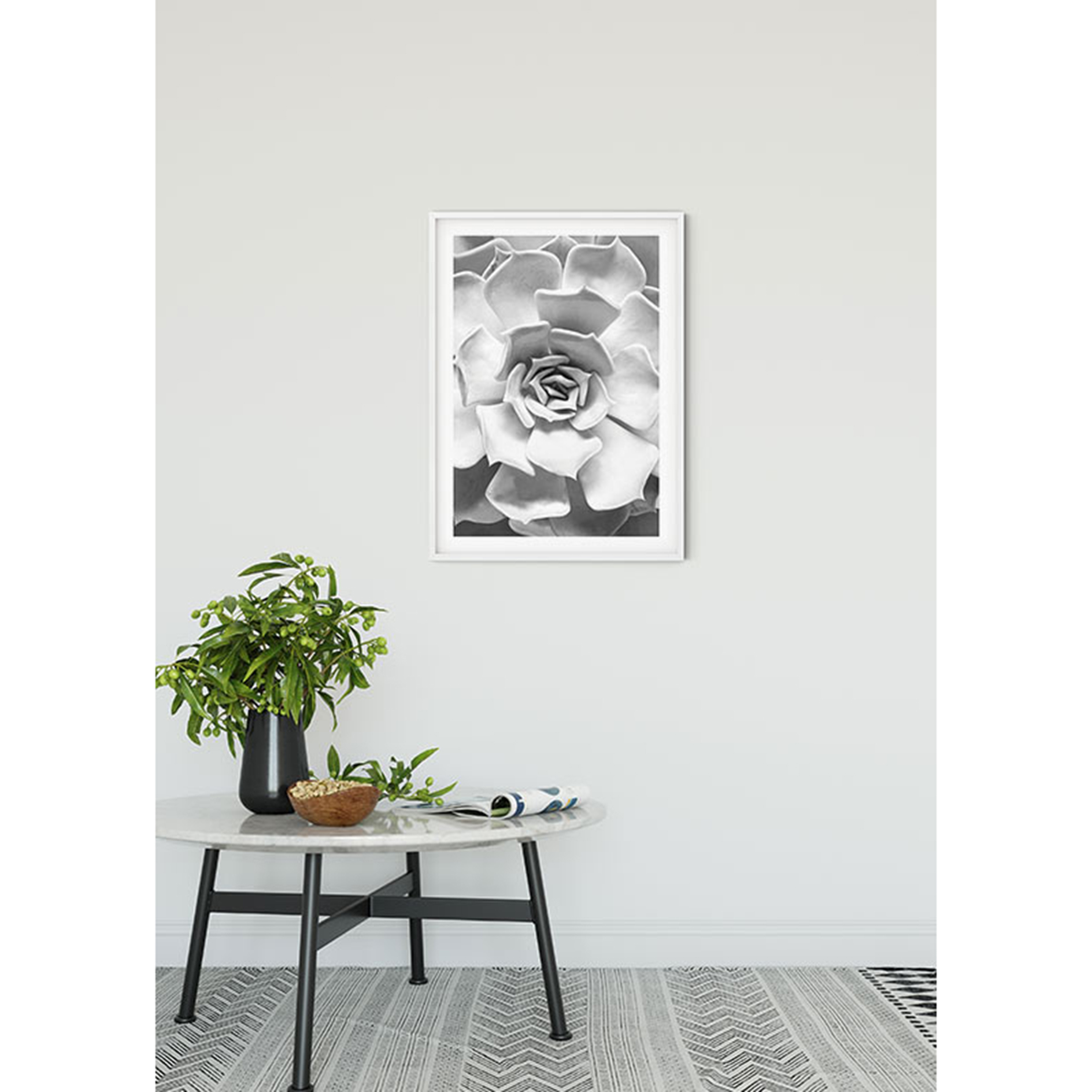 Wandbild SUCCULENT CLOSEUP - schwarz-weiß-grau - 50x70 cm