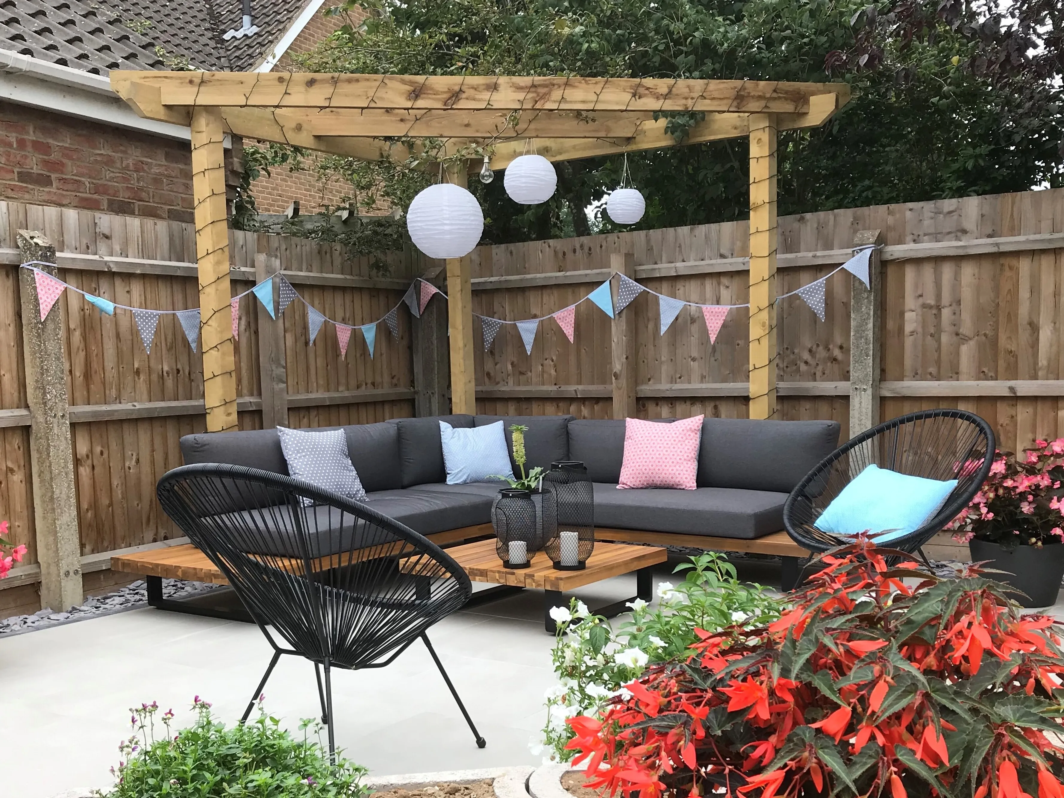 Tuin hoekloungeset met tafel 5-zits MYKONOS rechtszijdig Gecertificeerd acaciahout Donkergrijs