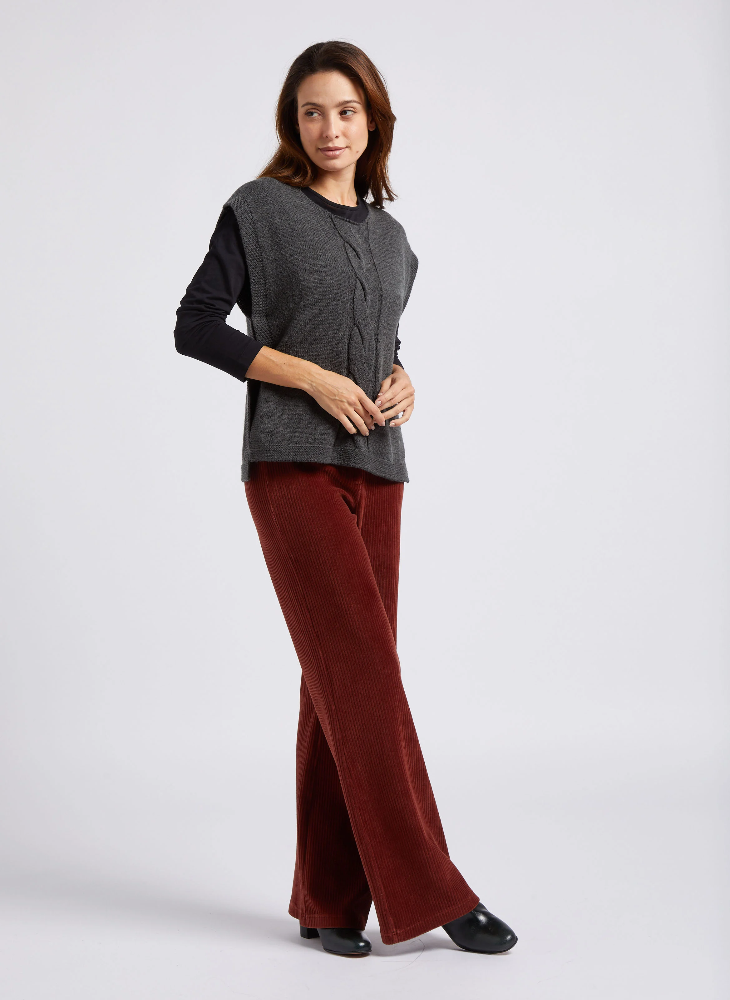 Pantalon flare en coton mélangé | Marron