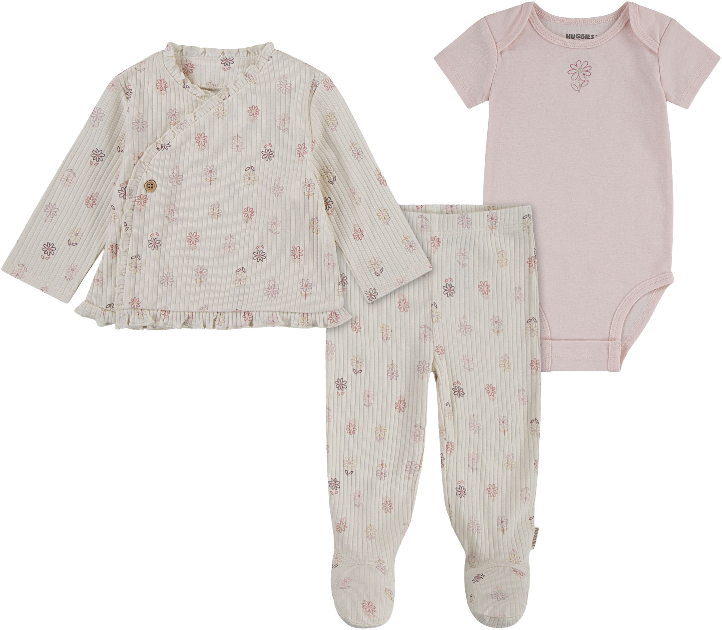 HUGGIES babywear Erstausstattungspaket »HUGG BODYSUIT PANT SET«, 3 Stk. mit Allover-Blümchenprint