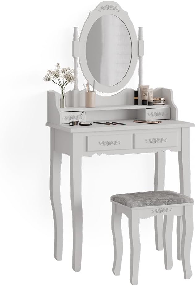 Vicco Schminktisch Weiß Meghan 75x146.5x40 cm - Frisiertisch, Vintage-Design verleiht jedem Raum Charakter und Charme