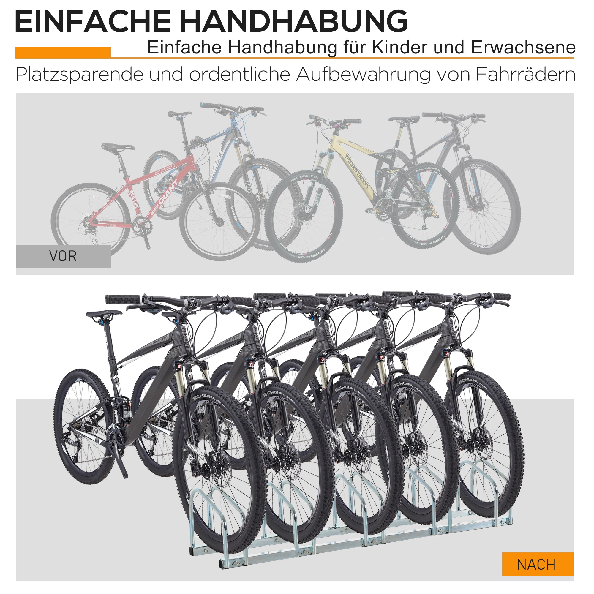 HOMCOM Fahrradhalter mit 5 Haltertungen silber 145L x 33B x 27H cm