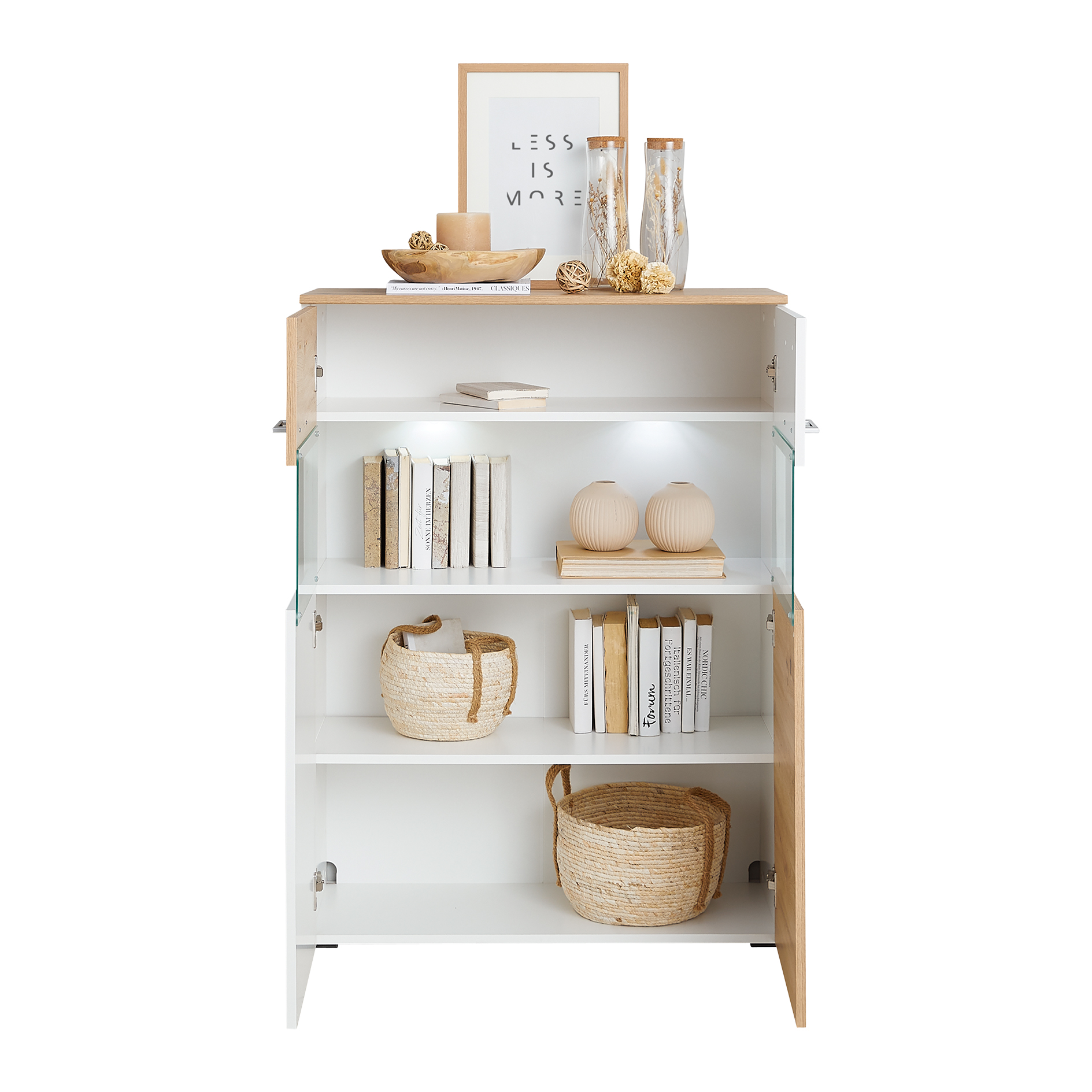 Vitrine - Alpinweiß - Artisan Eiche - 85 cm