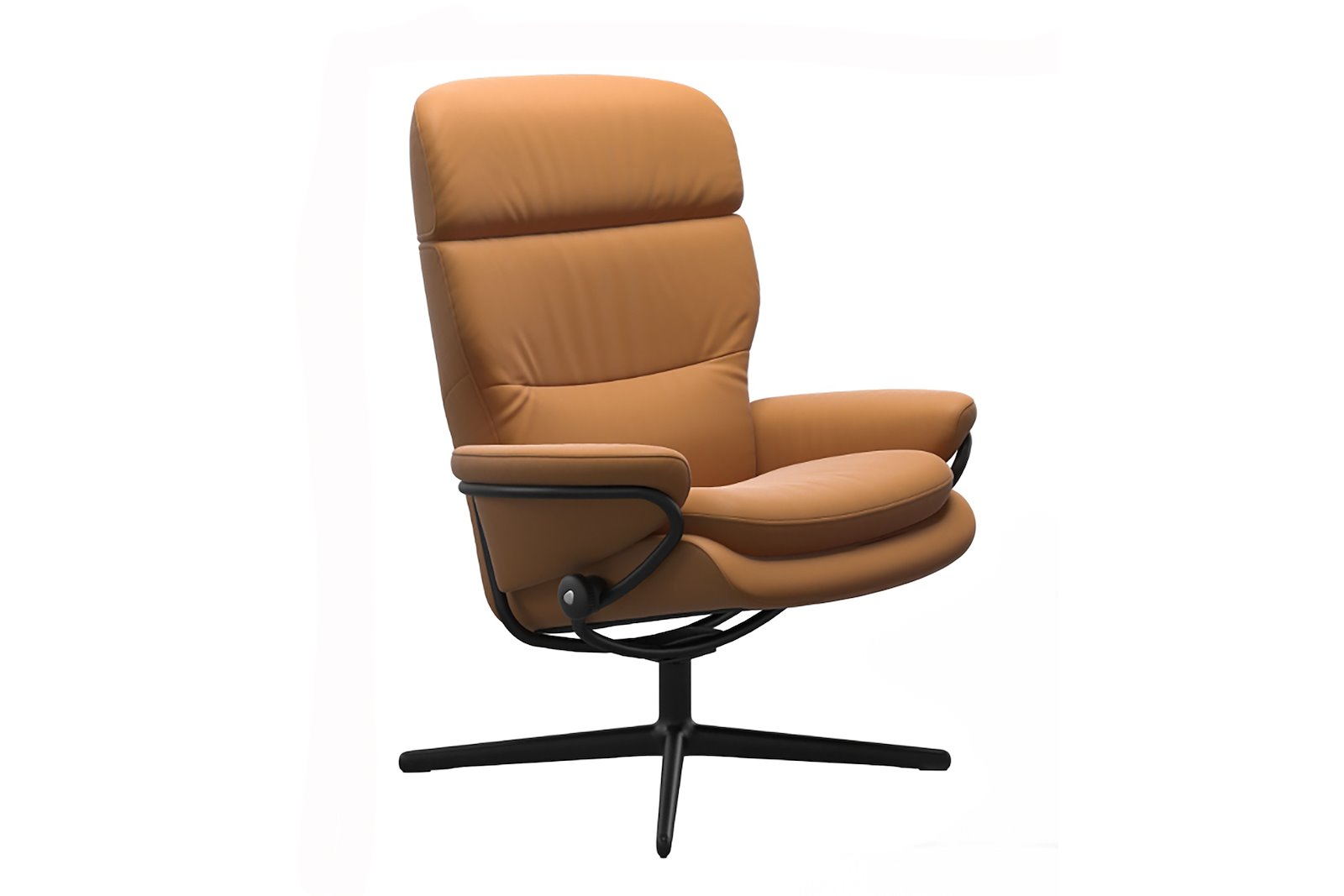 Rome lenestol Med regulerbar nakkestøtte. I hud Batick New Caramel og med sort Cross base. Medium