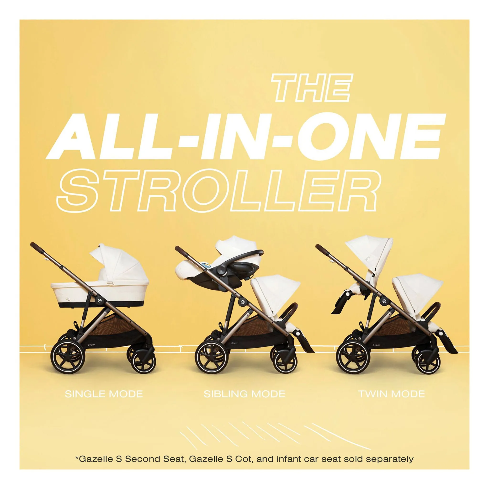 Cybex Poussette Gazelle S 2 – Châssis couleur argent avec siège Noir Moon
