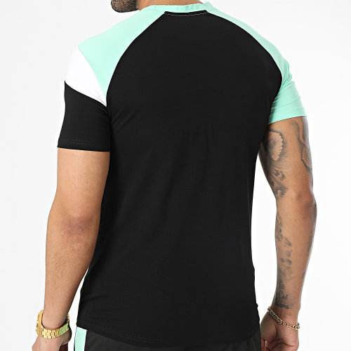Ensemble Tee Shirt Et Short Jogging E396 Noir Vert Clair Blanc