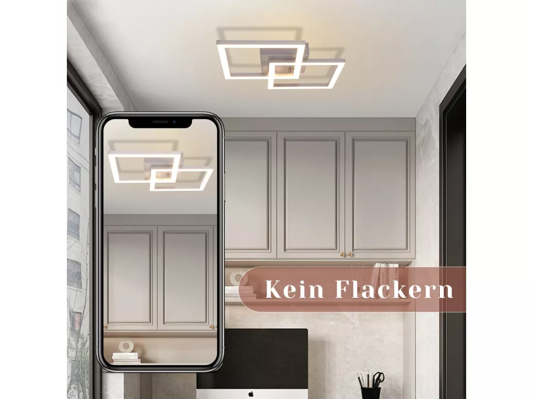 NETTLIFE Plafonnier LED carré argenté moderne pour chambre à coucher 24 W en métal 3000 K blanc chaud pour couloir